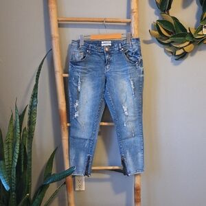 One Teaspoon Light Blue Distressed Cropped Jeans